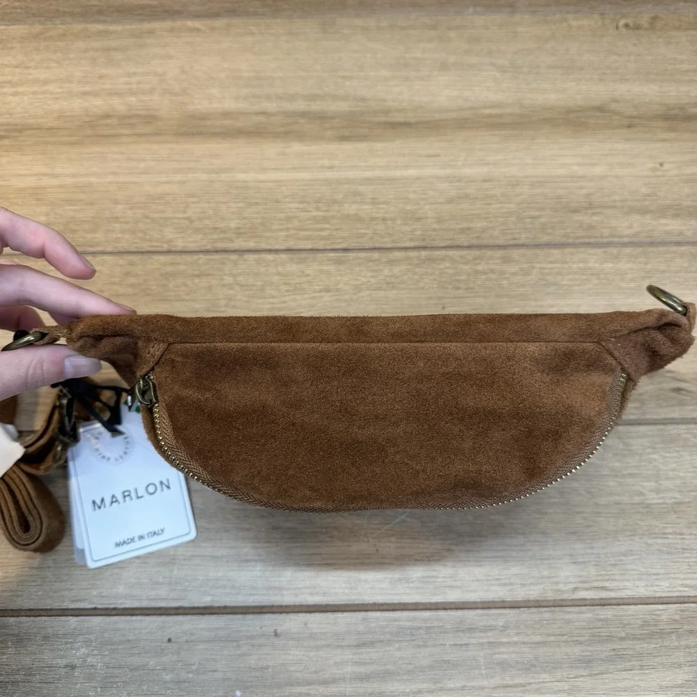 Marlon Made In Italy Fanny Pack Warm Rich Saddle Brown Suede Bag Purse Boho